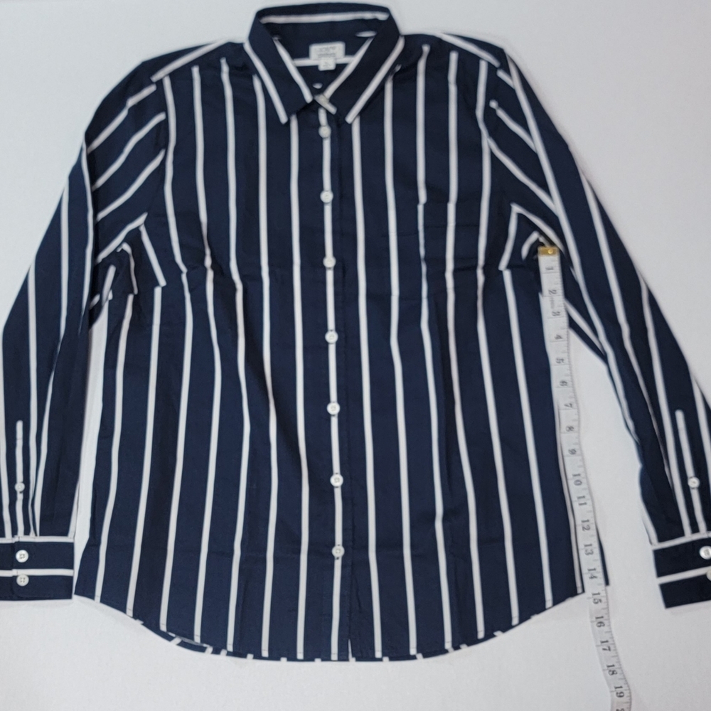 J Crew Factory Navy and White Striped Women's Button-Down Shirt Size L NWT - Picture 5 of 10